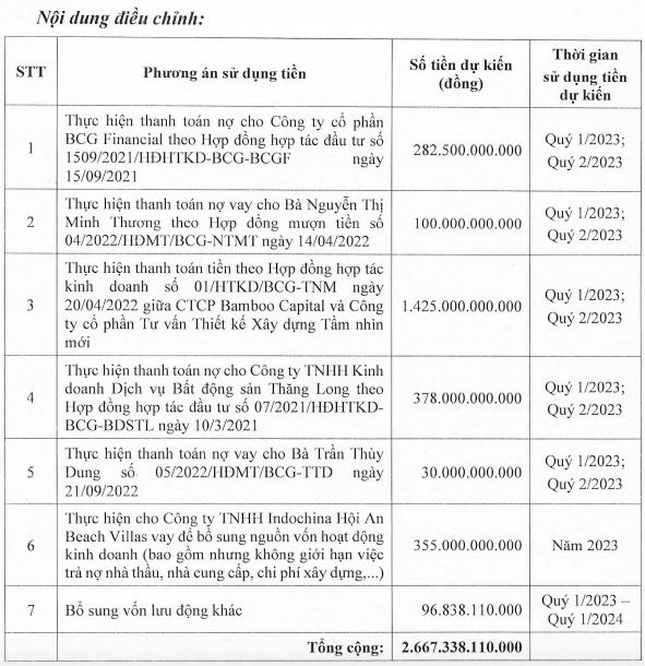 Bamboo Capital (BGC) lại chỉnh phương án sử dụng 2.667 tỷ đồng: Cắt hết khoản vốn rót thêm cho Bảo Hiểm AAA, dùng tiền cho công ty BĐS vay - Ảnh 1.