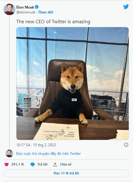 Tin được không: Elon Musk ‘bổ nhiệm’ chó Shiba Inu làm CEO Twitter, hàng loạt memecoin ‘xanh rực rỡ’ - Ảnh 2.