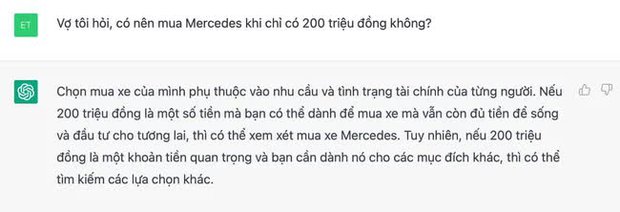  ChatGPT đối phó thế nào khi vợ tôi hỏi: Có 200 triệu nên mua Mercedes không? - Ảnh 2.