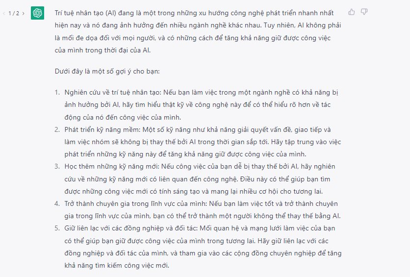 ChatGPT nói gì khi được hỏi: Sợ bị mất việc vì AI, cần làm gì? - Ảnh 1.