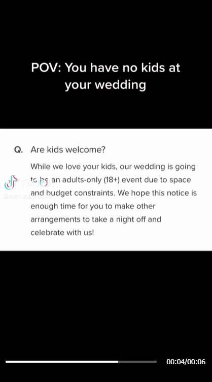 Cô dâu cấm trẻ em dự đám cưới, phản ứng của dân mạng ra sao mà thu được tới 4,4 triệu lượt xem trên TikTok? - Ảnh 2.