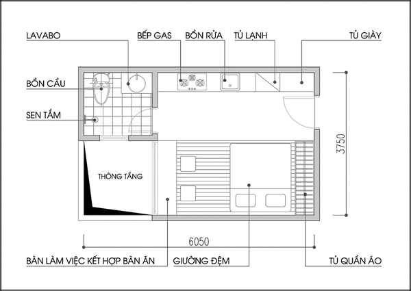 Tư vấn bố trí nội thất căn hộ 17m² rất hợp lý cho 2 người - Ảnh 2.