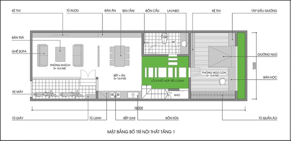 Tư vấn thiết kế nhà 1 tầng có độ dài lớn và chỉ có 1 mặt thoáng - Ảnh 1.