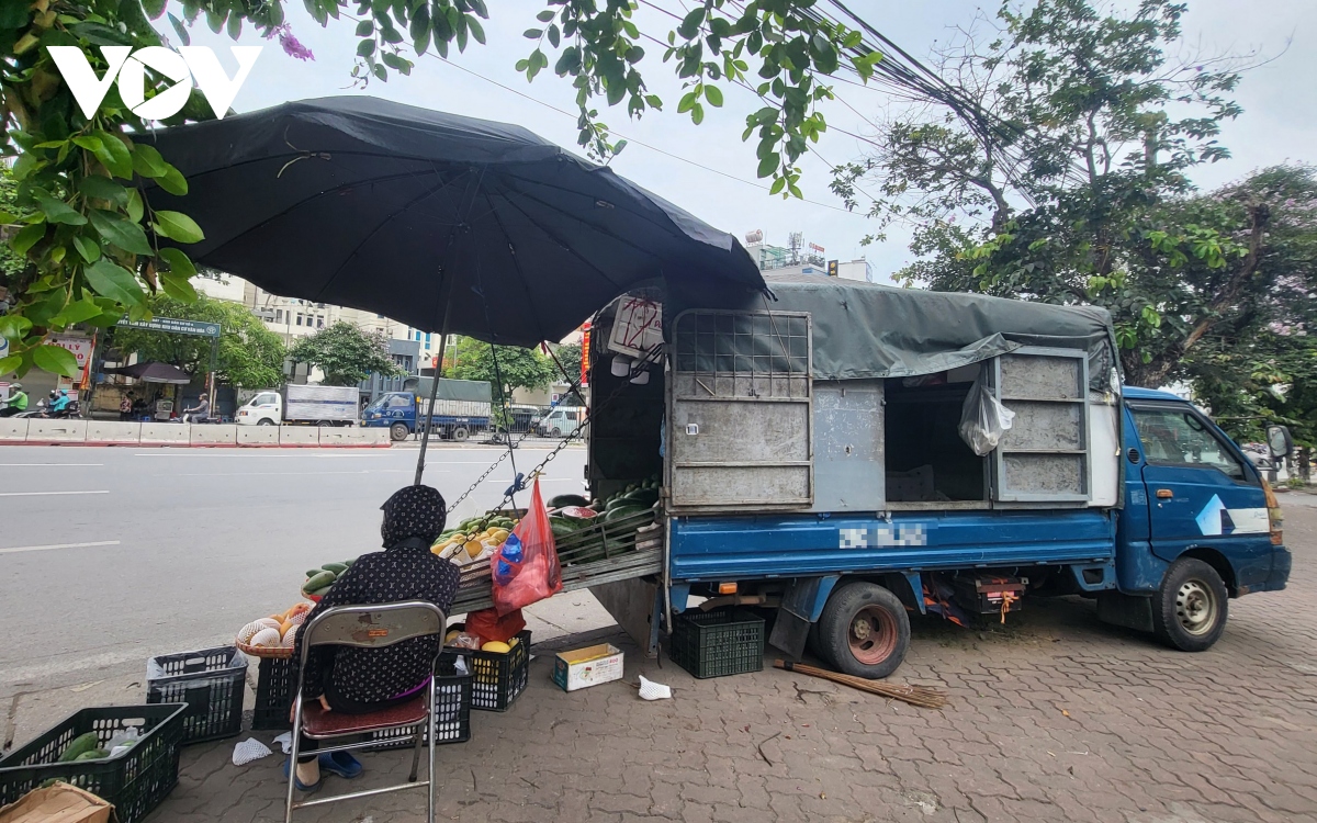 Xe hàng hoa quả kềnh càng, lấn chiếm đường phố Hà Nội để kinh doanh - Ảnh 9.