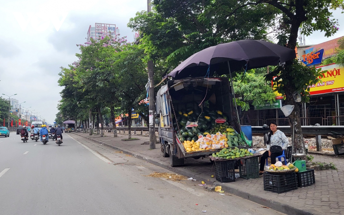 Xe hàng hoa quả kềnh càng, lấn chiếm đường phố Hà Nội để kinh doanh - Ảnh 8.