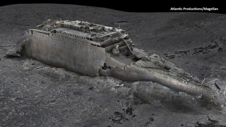 Lần đầu công bố hình ảnh 3D xác tàu Titanic dưới đáy Đại Tây Dương - Ảnh 1.