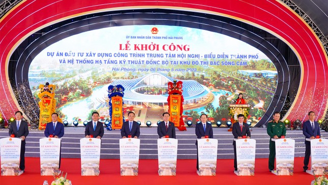Chủ tịch Quốc hội bấm nút khởi công Trung tâm hội nghị Hải Phòng hơn 2.300 tỷ đồng - Ảnh 1.
