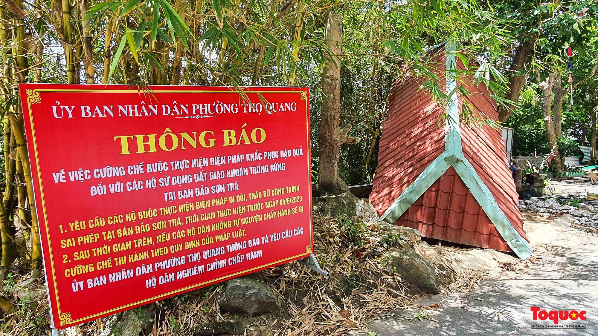 Hình ảnh nhà hàng xây trái phép trên bán đảo Sơn Trà bị tháo dỡ - Ảnh 1.