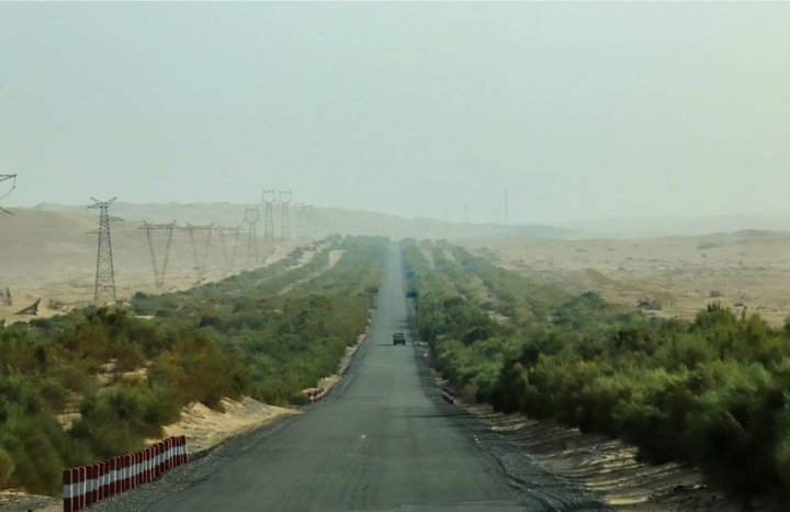 Biến cát thành đất trồng, Trung Quốc phủ xanh gần 500km đường băng qua sa mạc - Ảnh 1.
