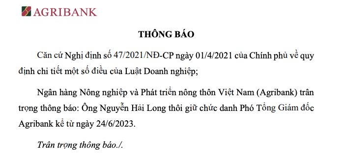 Ông Nguyễn Hải Long thôi làm Phó Tổng giám đốc Agribank - Ảnh 1.