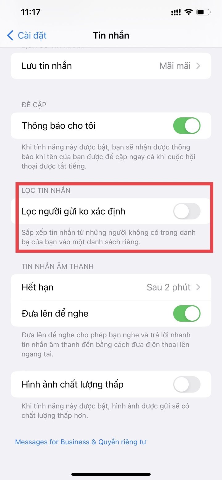 Cách lọc tin nhắn rác trên iPhone - Ảnh 2.