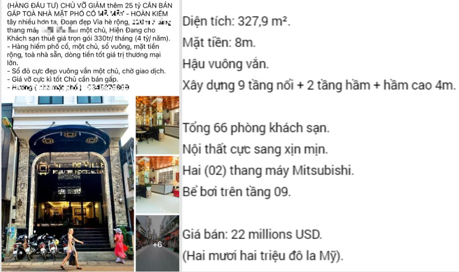 Khách sạn Phố cổ Hà Nội bất ngờ rao bán với giá hơn 500 tỷ đồng, môi giới khẳng định: 