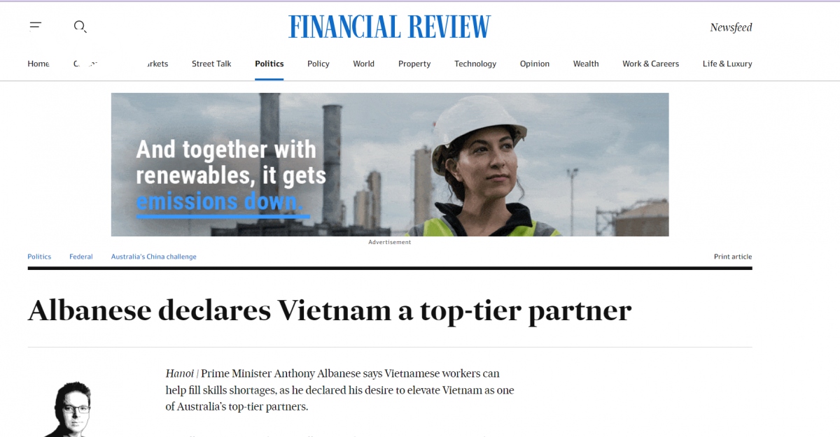 Dư luận Australia ấn tượng về chuyến thăm Việt Nam của Thủ tướng Anthony Albanese - Ảnh 1.