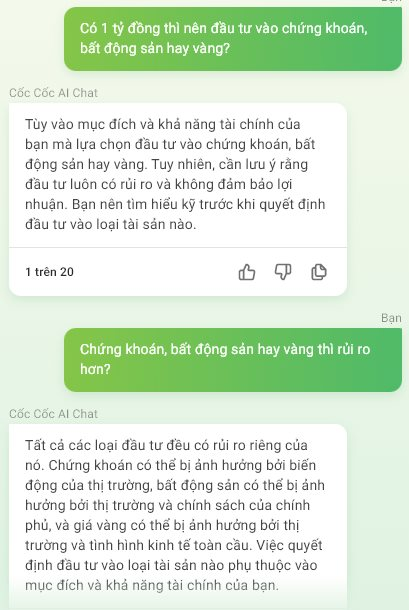 ChatGPT và chatbot AI của Việt Nam trả lời gì khi cùng được hỏi có 1 tỷ đồng thì nên đầu tư vào chứng khoán, bất động sản hay vàng? - Ảnh 1.