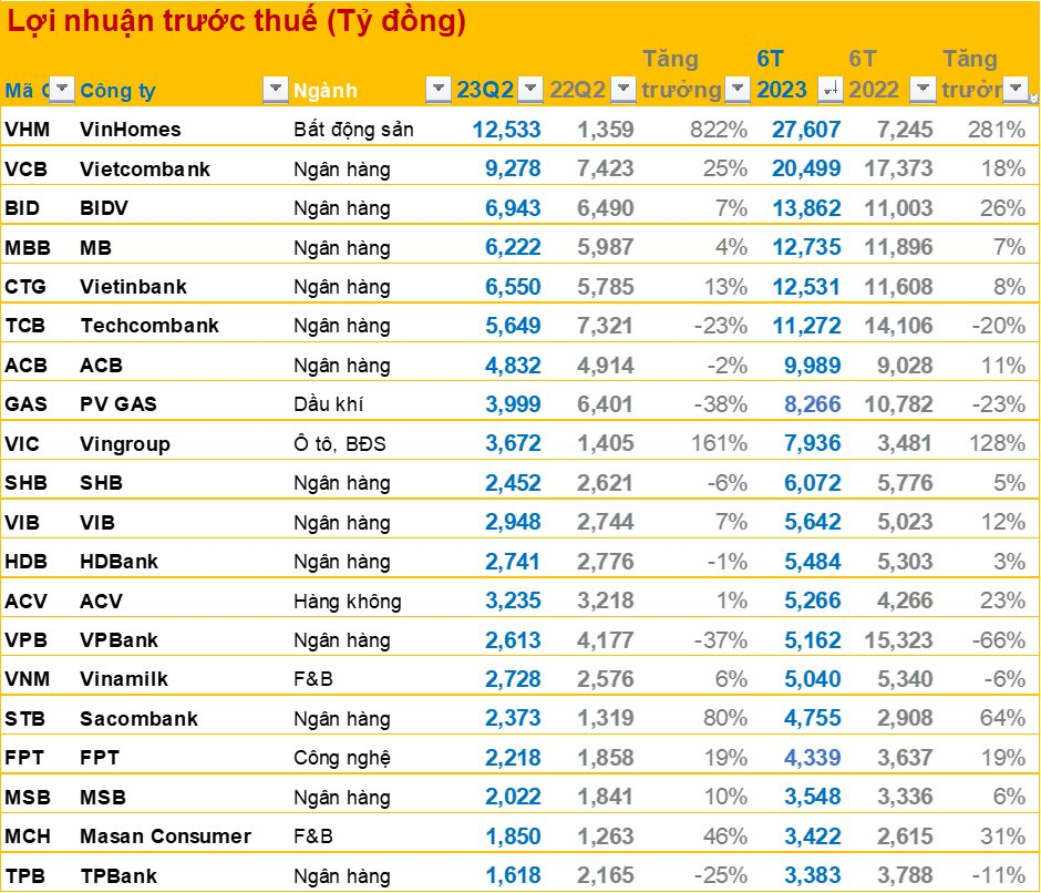 Top doanh nghiệp lãi lớn nhất nửa đầu năm 2023: Vinhomes vượt Vietcombank lên vị trí số 1, VPBank giảm 12 bậc - Ảnh 2.