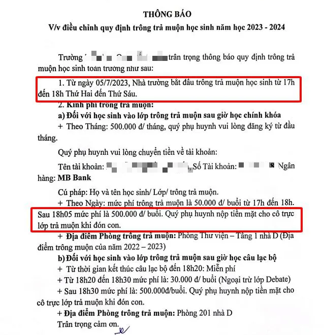 Xôn xao vụ phí trông học sinh ngoài giờ lên tới 500 ngàn đồng/buổi