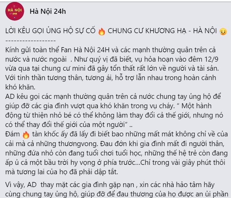 Đại diện fanpage Hà Nội 24h nói về số tiền quyên góp 4 tỷ đồng cho nạn nhân vụ cháy, giải thích vì sao dùng địa chỉ “ảo” - Ảnh 1.