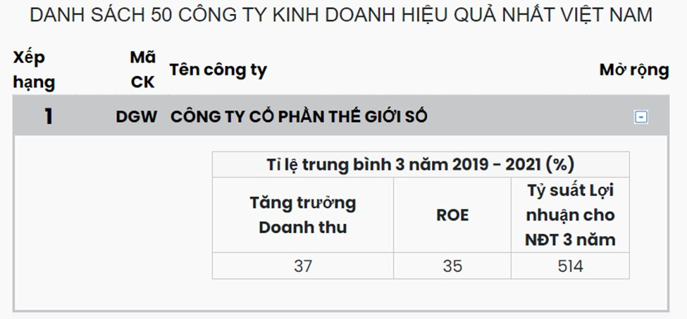 DGW 2 năm liên tục dẫn đầu giải 50 công ty kinh doanh hiệu quả nhất Việt Nam - Ảnh 1.