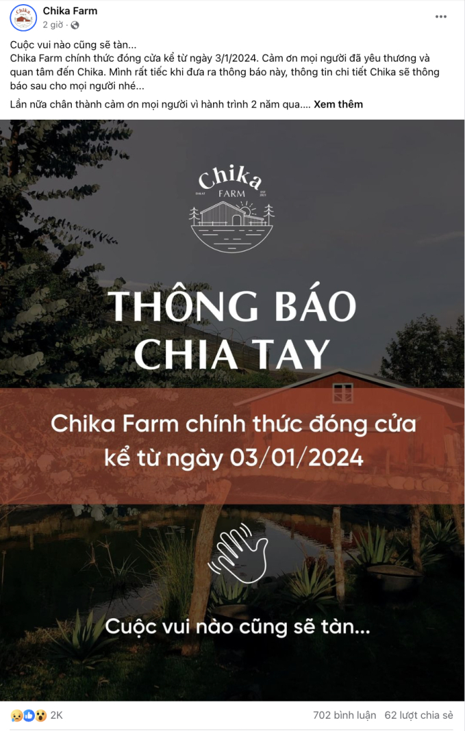 Chika Farm Đà Lạt bất ngờ thông báo đóng cửa dù đông khách, khiến dân tình vô cùng hoang mang - Ảnh 1.