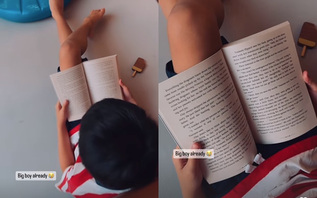 Tăng Thanh Hà đăng khoảnh khắc con trai ngồi đọc sách một mình, lại gần mới phát hiện chi tiết cực đáng nể - Ảnh 1.