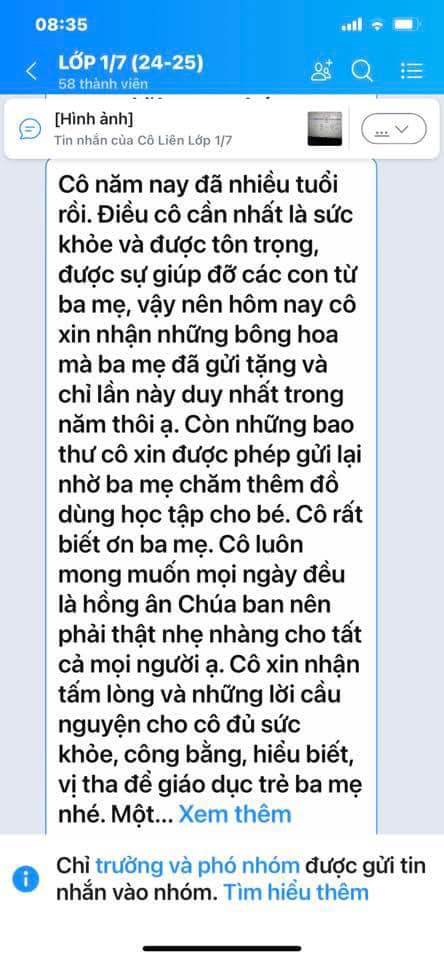 Nhận được phong bì 20/10 của phụ huynh, cô giáo chủ nhiệm lập tức nhắn 1 tin vào nhóm chat, đọc mà thấy ấm lòng!- Ảnh 2.