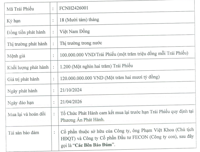 Fecon dùng cổ phần của công ty con để bảo đảm phát hành 120 tỷ đồng trái phiếu- Ảnh 1.