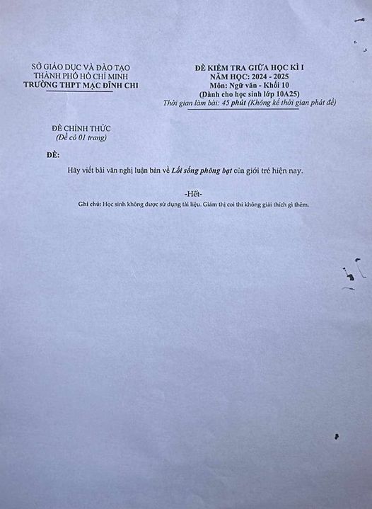 Trường THPT Mạc Đĩnh Chi nói gì về đề văn "lối sống phông bạt" gây tranh cãi?- Ảnh 1.