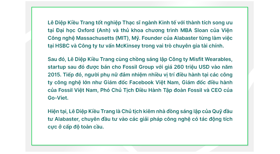 Chủ tịch Quỹ Alabaster Lê Diệp Kiều Trang: ‘Hãy coi đầu tư là một nghề suốt đời và nghĩ về giá trị công ty đem lại cho xã hội!’- Ảnh 1.