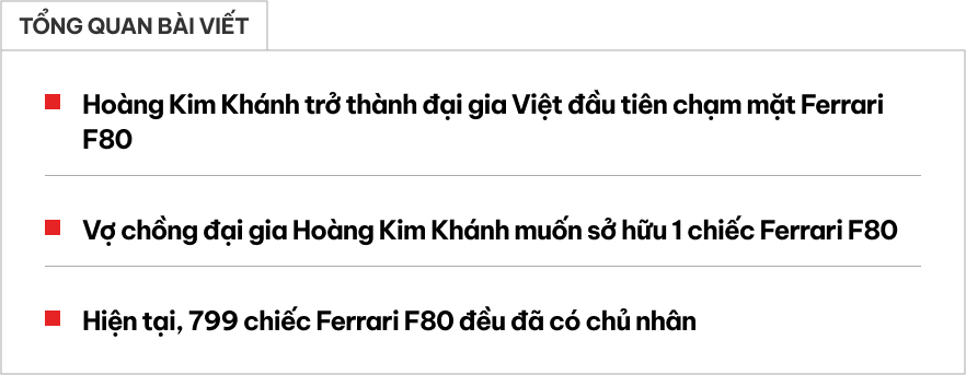 Hoàng Kim Khánh trở thành đại gia Việt đầu tiên chạm mặt Ferrari F80 giá 93 tỷ đồng, tiết lộ: 'Sẽ tìm và cố rước 1 em về nước'- Ảnh 1.