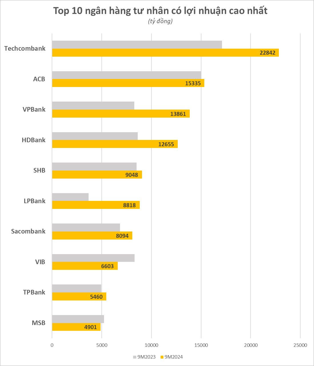 Bảng xếp hạng lợi nhuận ngân hàng 9T2024: Techcombank đứng đầu trong nhóm tư nhân- Ảnh 2.