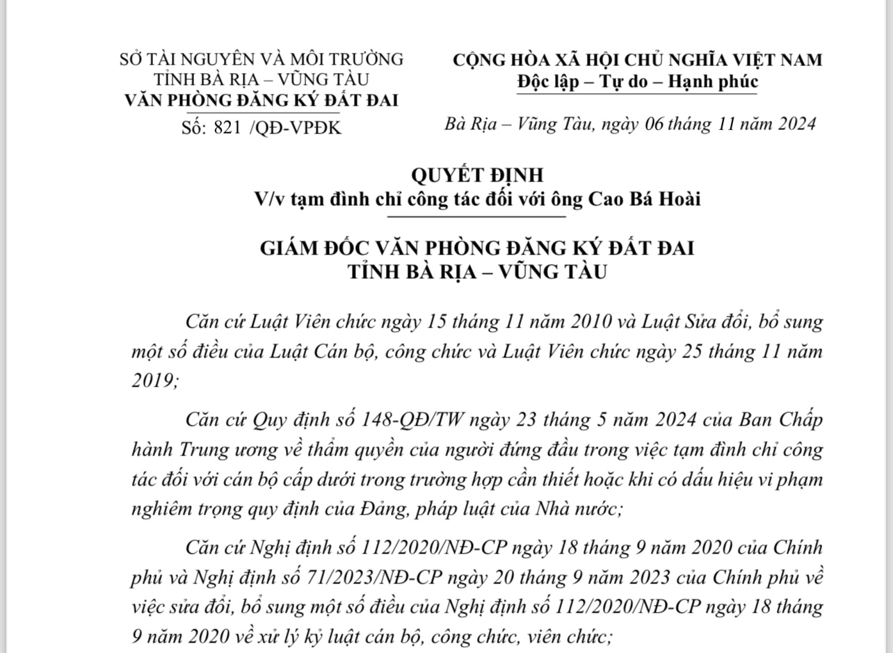 Bắt một nhân viên Chi nhánh văn phòng Đăng ký đất đai ở Bà Rịa- Vũng Tàu- Ảnh 1.