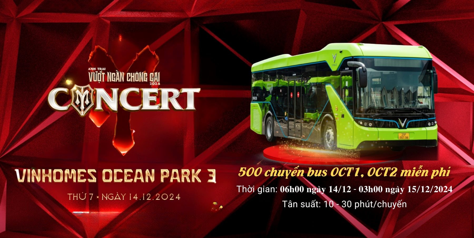 Vinbus của ông Phạm Nhật Vượng triển khai 500 chuyến buýt điện miễn phí cho khán giả tại concert Anh trai vượt ngàn chông gai- Ảnh 1.