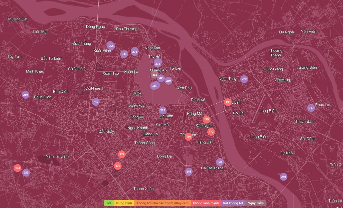 Sáng đầu tuần, hàng loạt khu vực Hà Nội "chuyển tím", ô nhiễm không khí đứng đầu thế giới