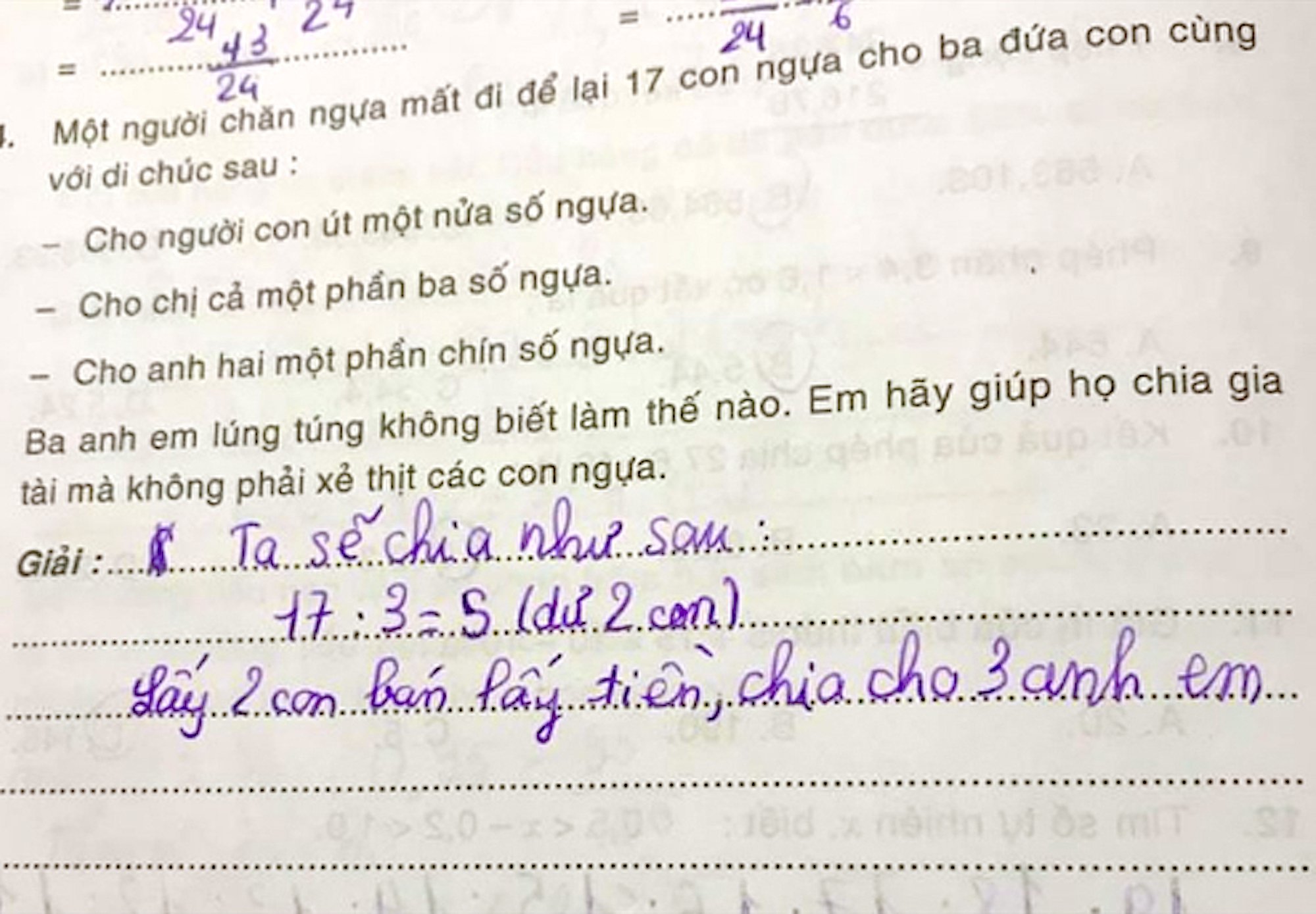 Bài toán 'chia đều 17 con ngựa cho 3 người' gây bão mạng- Ảnh 1.