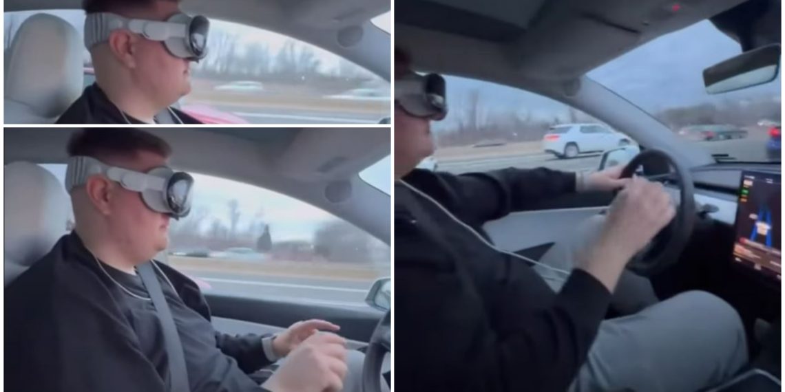 Mới ra mắt được 1 ngày, đã có thanh niên vừa đeo Vision Pro vừa để Tesla tự lái: Nhận cái kết đắng- Ảnh 2.