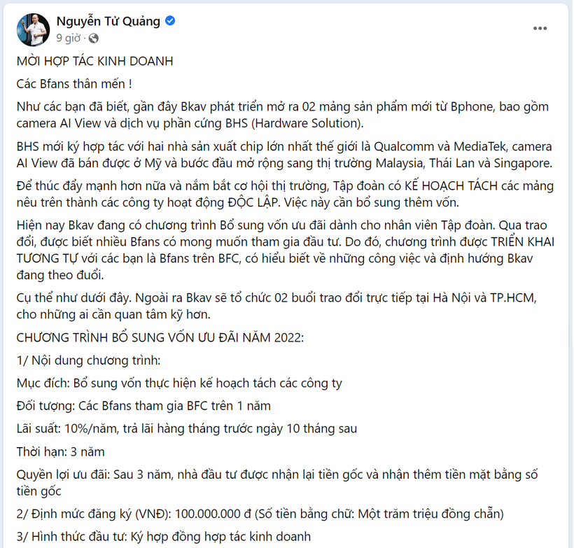 Công ty Điện tử BHS của ông Nguyễn Tử Quảng giảm vốn từ 10 tỷ đồng còn 1 tỷ đồng trước lùm xùm nợ lương người lao động- Ảnh 2.