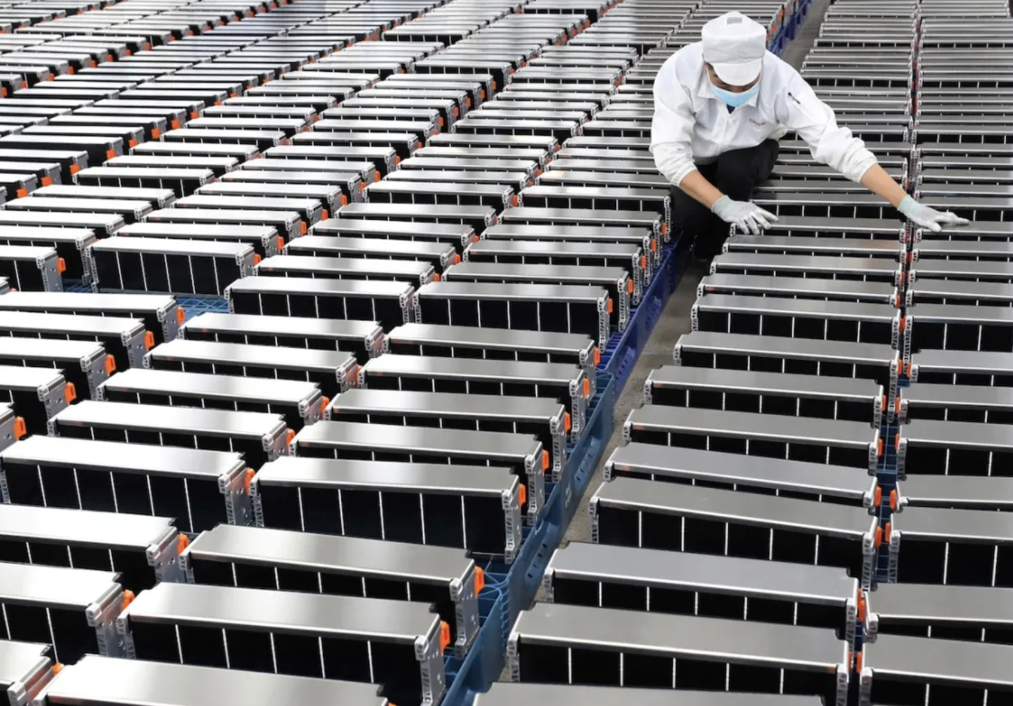 Inside Xinwangda company in Nanjing, where lithium batteries are produced for electric cars and other purposes. Photo: AFP