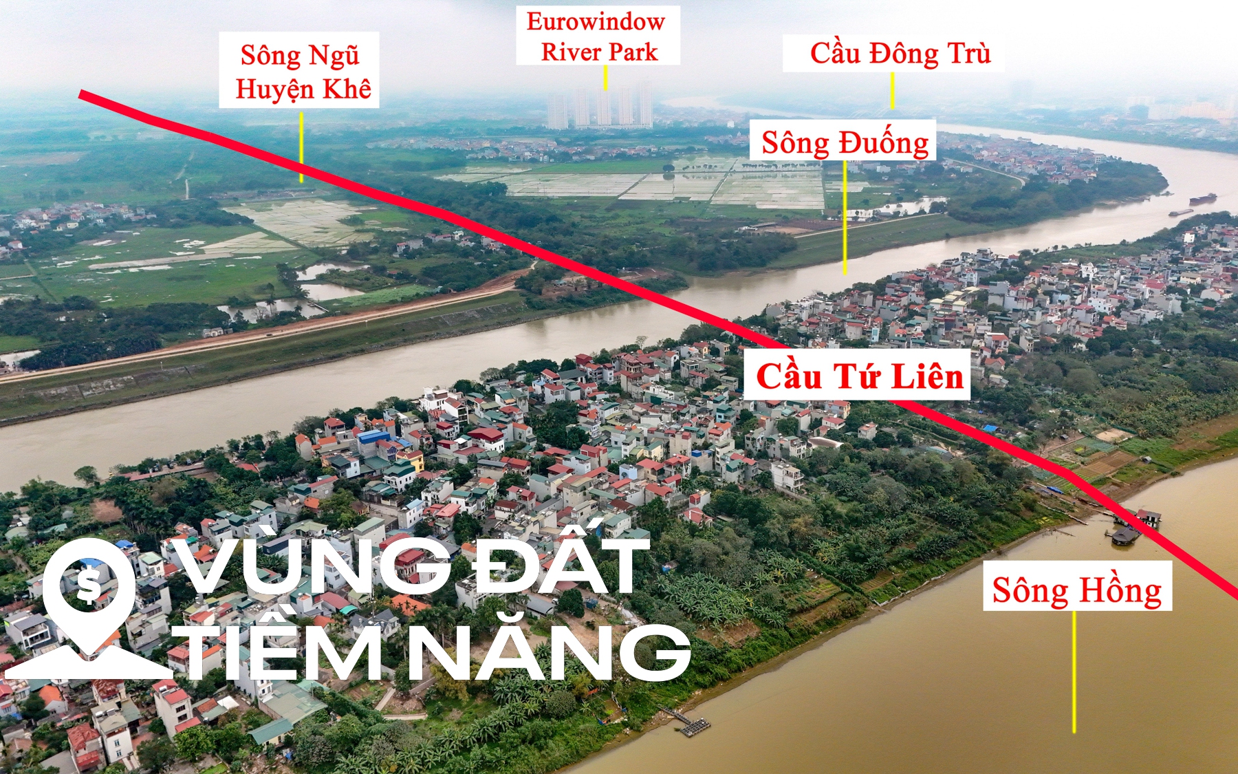 Khu vực sắp được xây cầu 20.000 tỷ đồng vượt 2 con sông lớn, đi qua đại dự án của Vinhomes ở Hà Nội