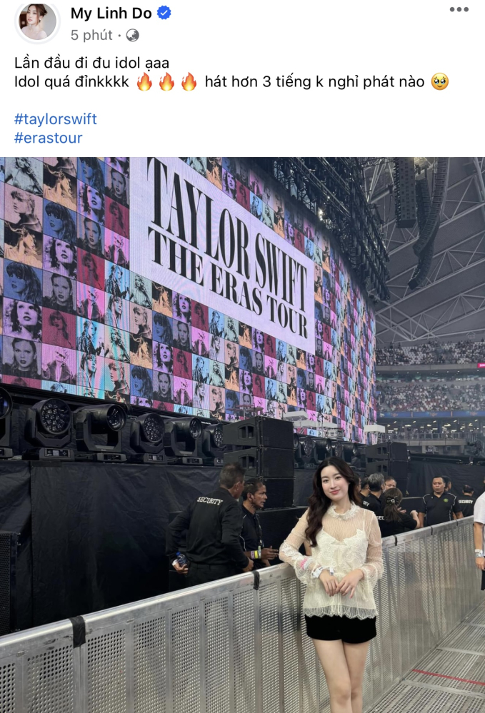 Mẹ bỉm sữa Đỗ Mỹ Linh đi đu concert Taylor Swift, được chồng chủ tịch CLB Hà Nội và anh trai chồng “hộ tống”- Ảnh 1.