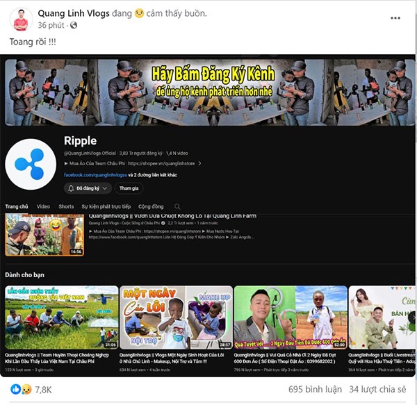 Nối gót Độ Mixi, Quang Linh Vlogs cũng bị hack kênh YouTube 3,8 triệu lượt theo dõi- Ảnh 1.