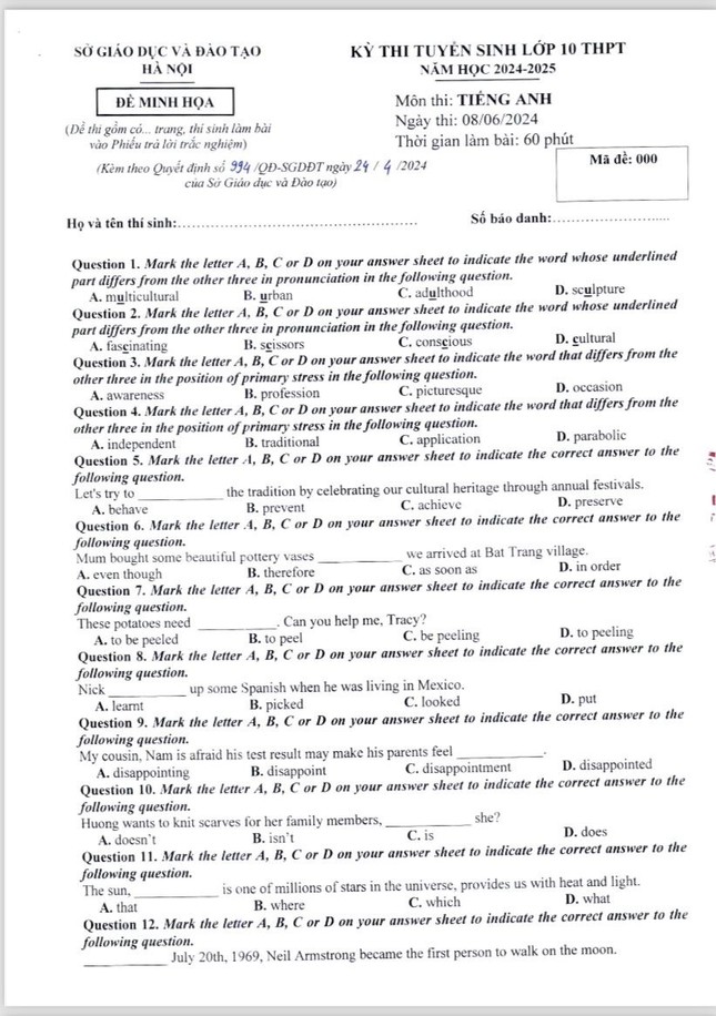 Hà Nội: Bất ngờ công bố cấu trúc, định dạng đề thi tuyển lớp 10 THPT- Ảnh 4.