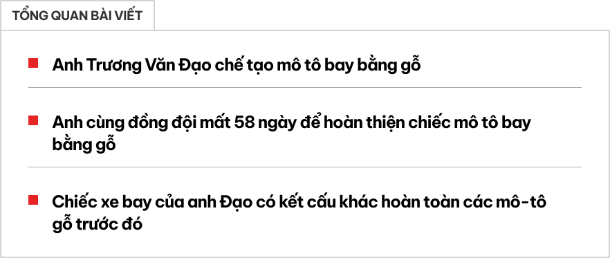 Ông bố 9x Bắc Ninh làm mô tô bay bằng gỗ: Mất gần 2 tháng, không bay được nhưng như lơ lửng trên không- Ảnh 1.