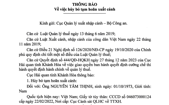 Hủy bỏ tạm hoãn xuất cảnh đối với Chủ tịch HĐQT Trung Nam Group- Ảnh 1.