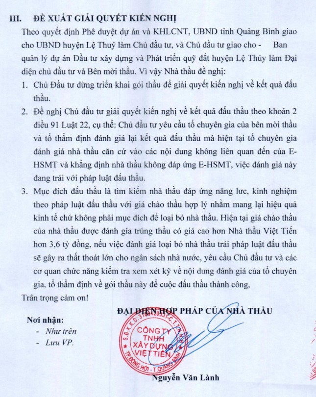 Vụ 'bất thường gói thầu hơn 22 tỉ tại Quảng Bình': Nhà thầu bỏ giá thấp nhất kiến nghị gì?- Ảnh 2.