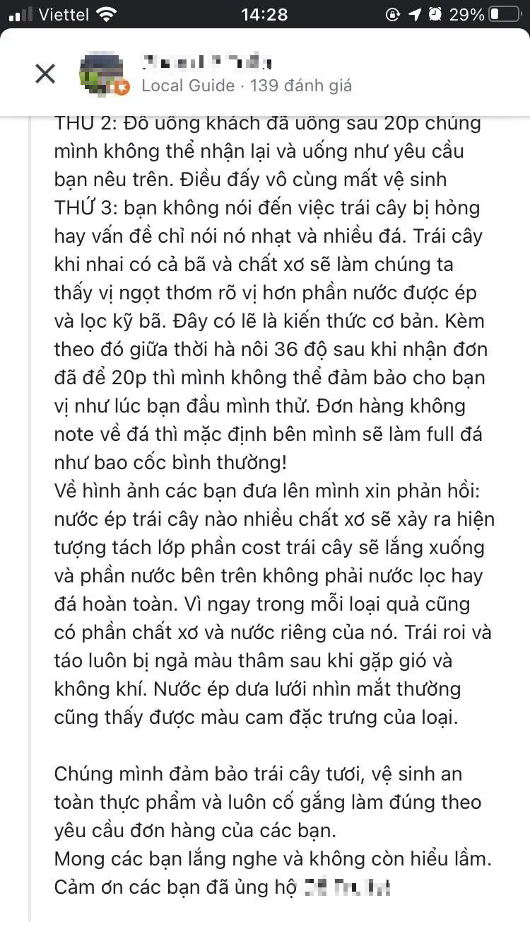 Chủ quán nước ép ấm ức lên mạng 