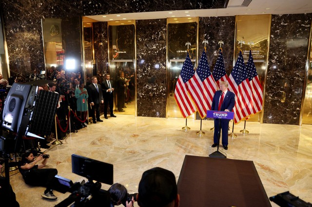Cựu Tổng thống Mỹ Donald Trump tại cuộc họp báo ở TP New York - Mỹ hôm 31-5 Ảnh: REUTERS