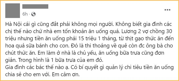 Không cao lương mỹ vị vẫn hết 15 triệu/tháng tiền ăn: Sống ở Hà Nội đắt đỏ đến vậy sao?- Ảnh 1.