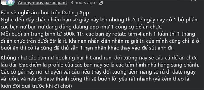 Chàng trai lương 50 triệu đồng cay đắng cảnh báo 'bẫy ăn chực' trên app hẹn hò- Ảnh 1.