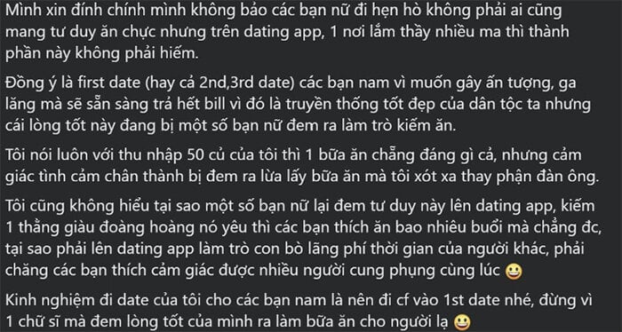 Chàng trai lương 50 triệu đồng cay đắng cảnh báo 'bẫy ăn chực' trên app hẹn hò- Ảnh 2.