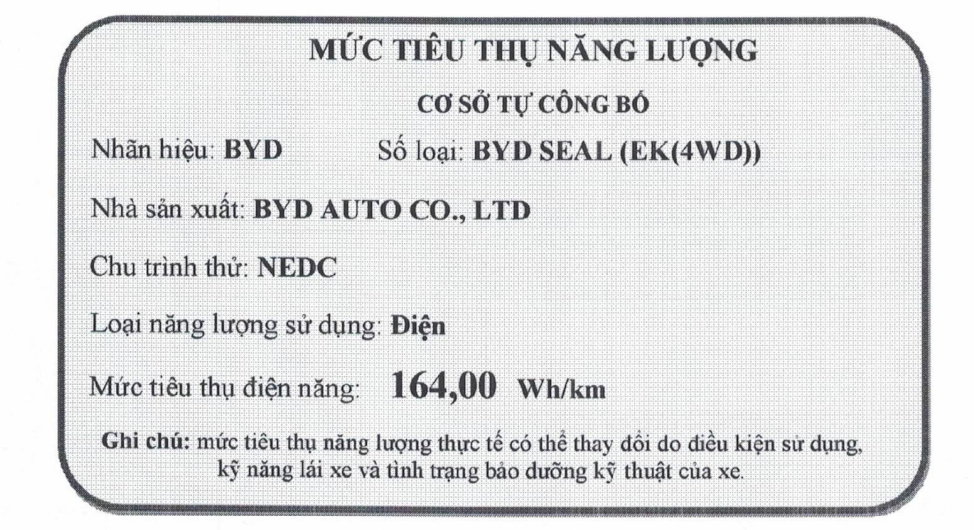 BYD Seal công bố mức tiêu thụ nhiên liệu của xe tại thị trường Việt- Ảnh 1.
